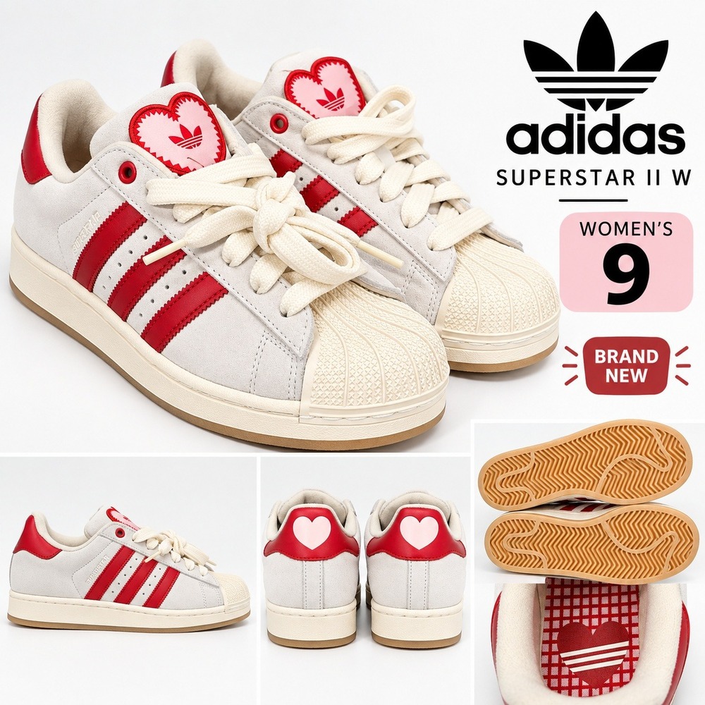 Adidas Superstar II W Valentine Heart White Red KH9037 Womens 9 Sneakers